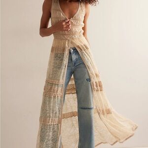 Free People Sweet Saloon M body suit with lace duster